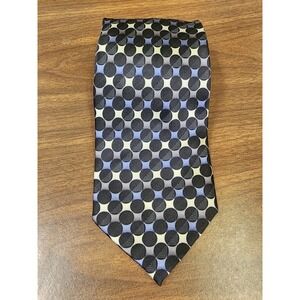 Bergamo New York Pure Silk Blue Black Gray White Geometric Men's Neck Tie X-Long